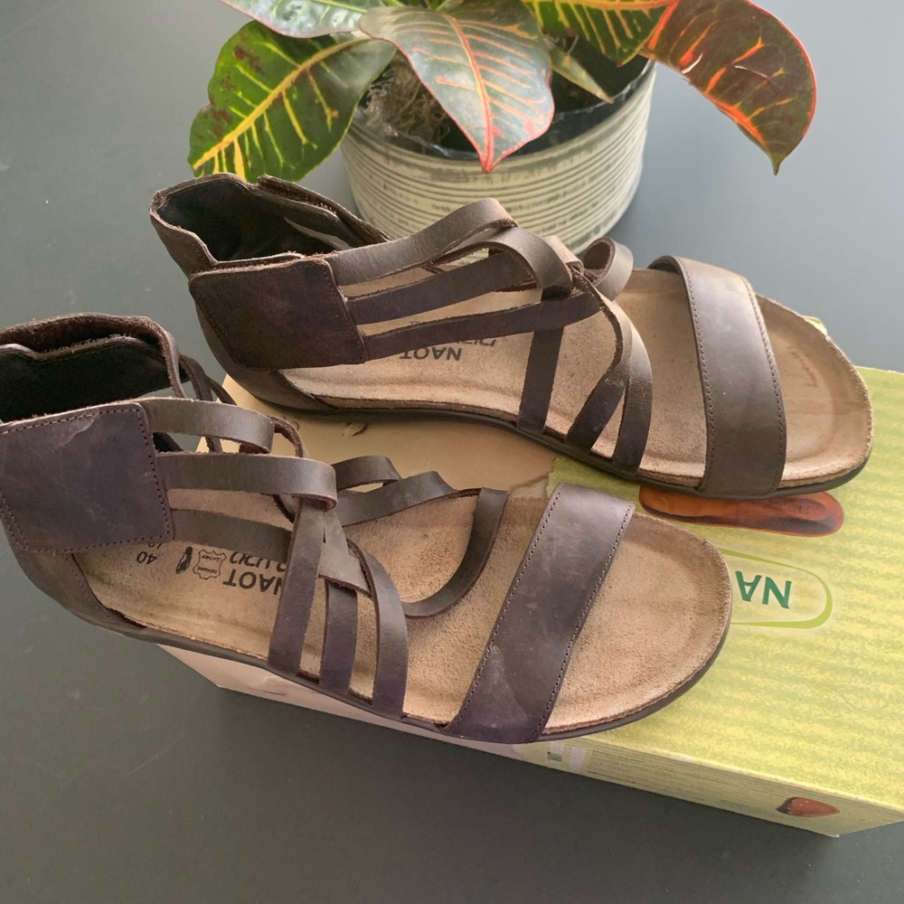 Naot Brown Leather Sandals with Cushioned Footbed